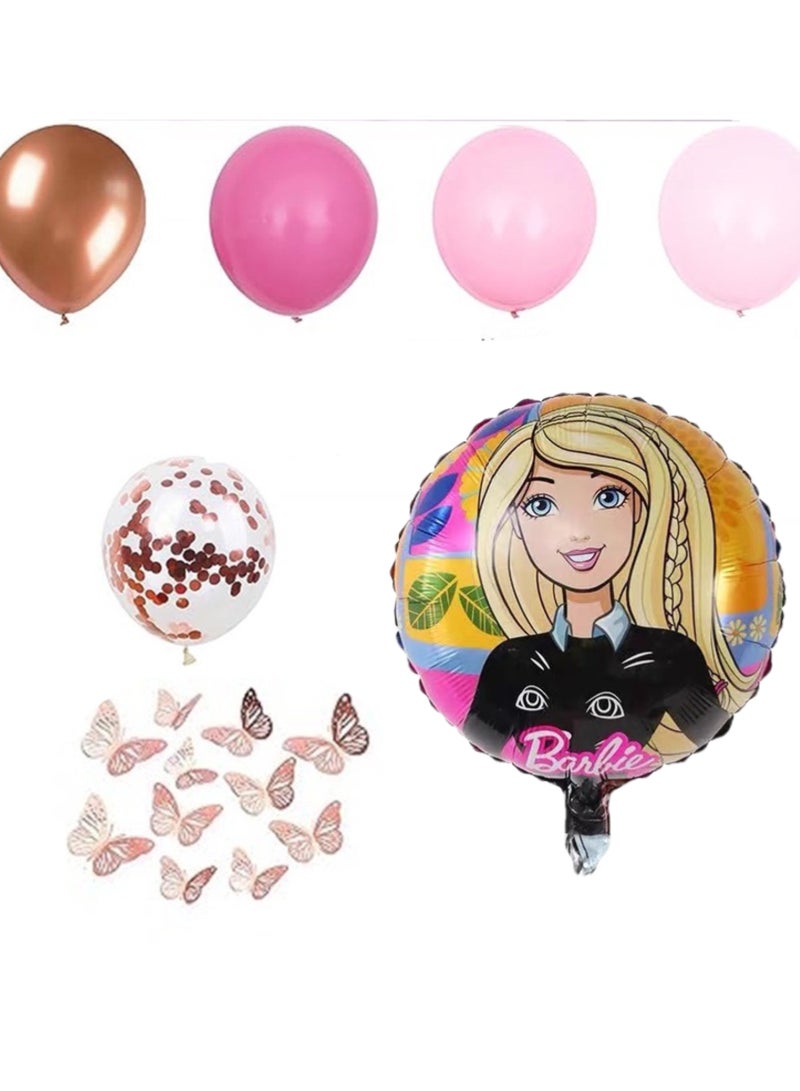 Barbie Doll Birthday Decoration Girl Balloon Garland Arch Kit with Background Poster Birthday Cake Decoration White Blue Purple Colorful Foil Balloon Princess Party Balloon - Image 3