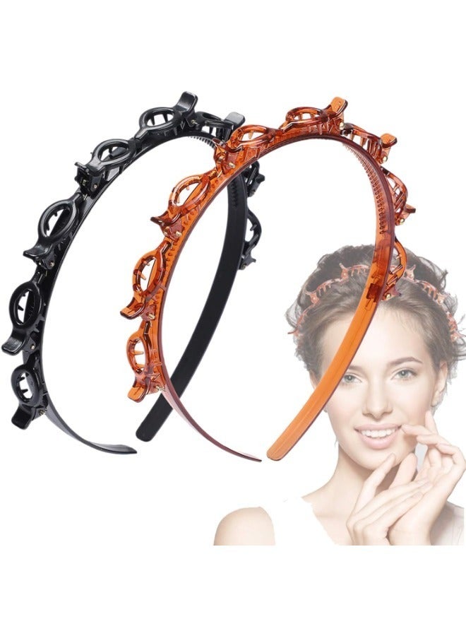 2-piece set headband with hollowed out braided inner teeth and plastic bangs clip，fashionable hair accessories for girls and women - Image 1