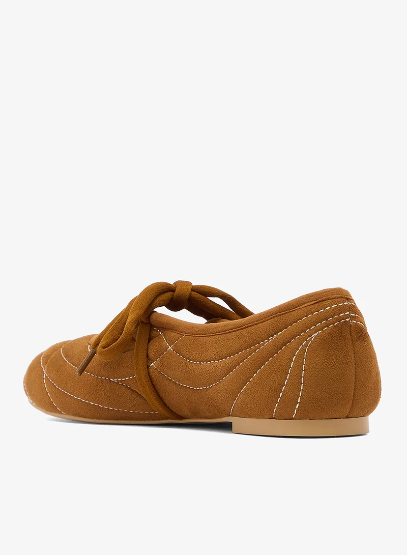Jw Pei Brown Erika Topstitching lace up ballerinas for Women | Best Price UAE