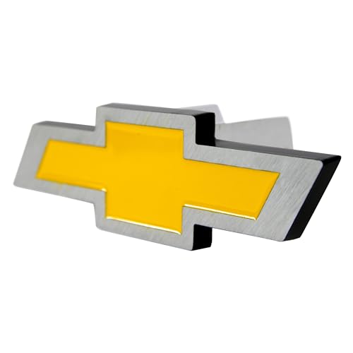 Plasticolor 002207R01 Chevy Bowtie Style Brushed Aluminum Hitch Plug, yellow - Image 1