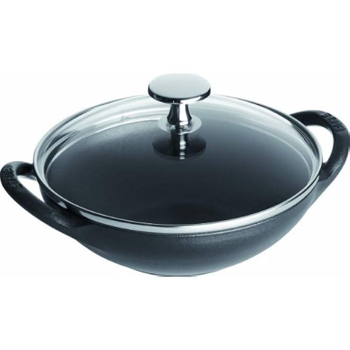 STAUB Baby Wok Glass Lid 16Cm Black Matt Enamel Interior Healthy Low Fat Cooking Suitable For All Hob Types Incl Induction Oversafe 260 C Grillsafe Made In France - Image 1