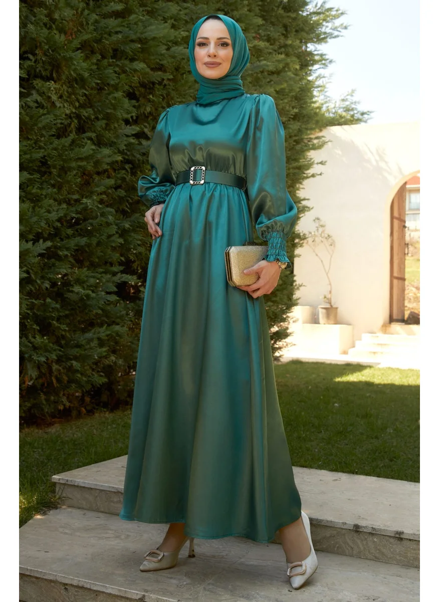 Tofisa Plain Crew Neck Women's Green Dress - 11481