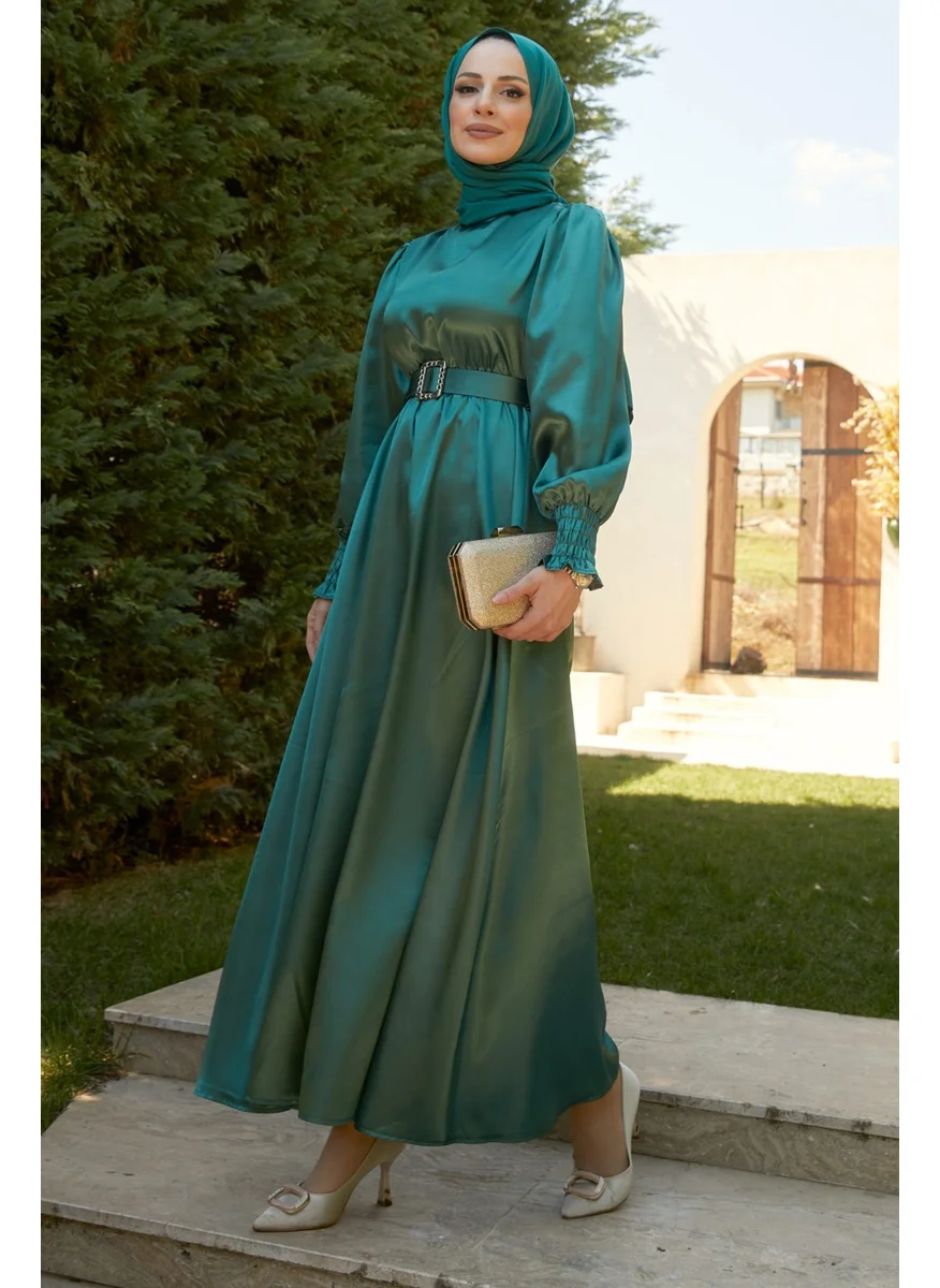 Tofisa Plain Crew Neck Women's Green Dress - 11481