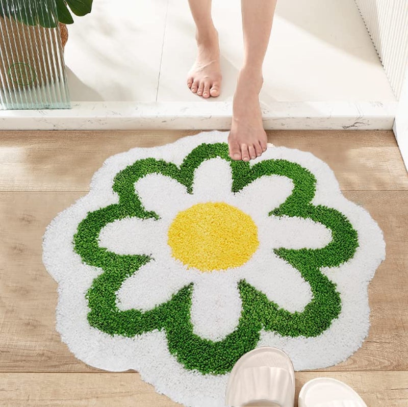YRXRUS Flower Bath Mat, Green Bathroom Rug, Beauty Bath Mats, Ultra Soft Microfiber Bath Rug, Machine Washable Flower Rug, Shower Bathtub Mat Gift Aesthetic Summer Room Decor, 23.6x23.6 in - Image 5