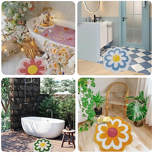 YRXRUS Flower Bath Mat, Green Bathroom Rug, Beauty Bath Mats, Ultra Soft Microfiber Bath Rug, Machine Washable Flower Rug, Shower Bathtub Mat Gift Aesthetic Summer Room Decor, 23.6x23.6 in - Image 4