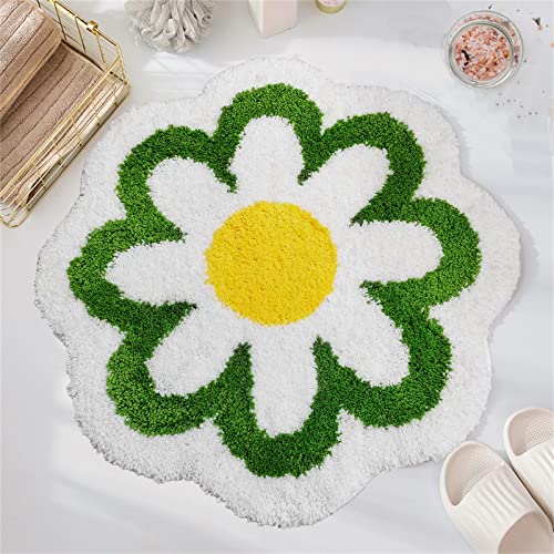YRXRUS Flower Bath Mat, Green Bathroom Rug, Beauty Bath Mats, Ultra Soft Microfiber Bath Rug, Machine Washable Flower Rug, Shower Bathtub Mat Gift Aesthetic Summer Room Decor, 23.6x23.6 in - Image 1