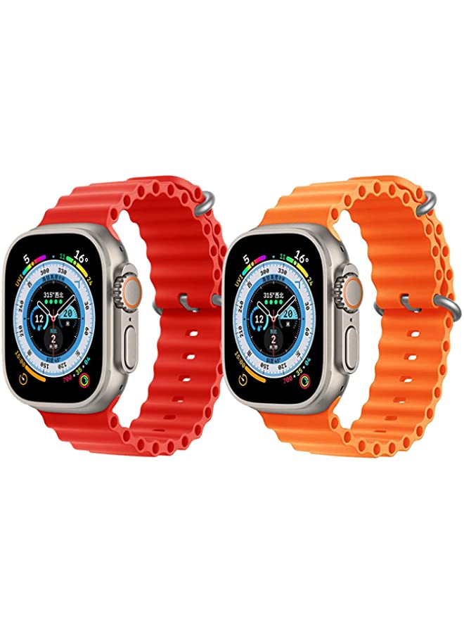 IAF Silicone Ocean Band Strap for Apple Watch Ultra 8 49mm Red Single Color Strap with Orange Single Color Strap Set of 2