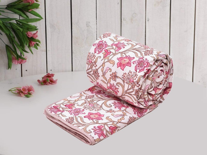 RRC Double Bed Dohar Blanket, 213x243 cm, 150 GSM Microfiber Cotton, White & Pink Leaf Reversible Design, Lightweight Summer Quilt & AC Blanket, Ideal for Gifting - Image 4