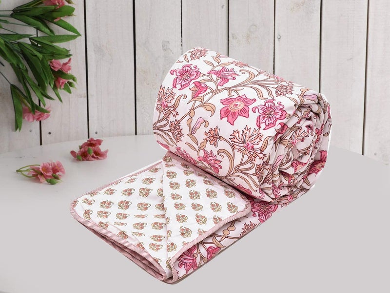 RRC Double Bed Dohar Blanket, 213x243 cm, 150 GSM Microfiber Cotton, White & Pink Leaf Reversible Design, Lightweight Summer Quilt & AC Blanket, Ideal for Gifting - Image 5