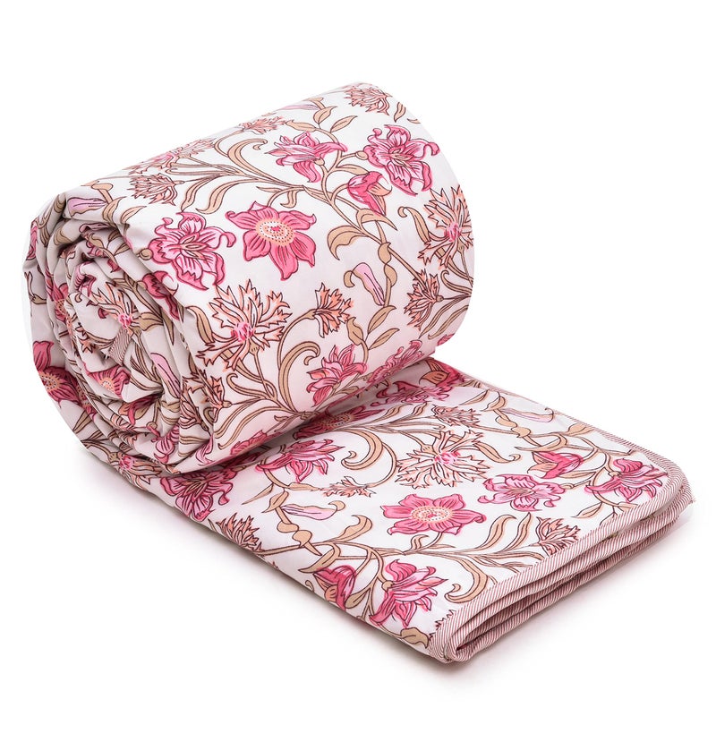 RRC Double Bed Dohar Blanket, 213x243 cm, 150 GSM Microfiber Cotton, White & Pink Leaf Reversible Design, Lightweight Summer Quilt & AC Blanket, Ideal for Gifting - Image 3
