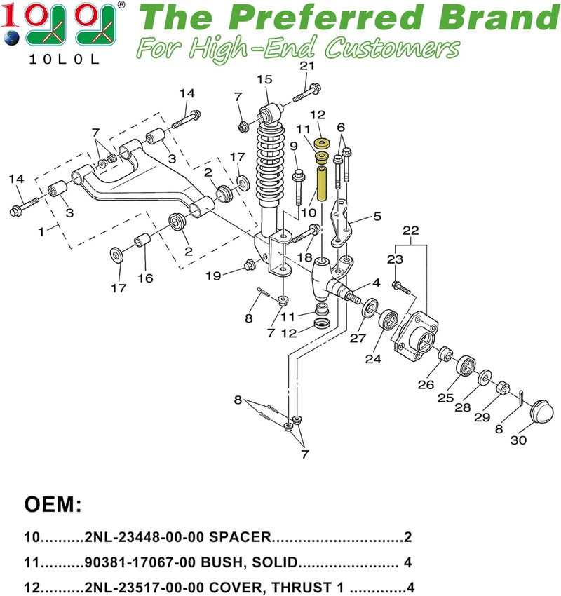 10L0L Golf Cart Steering Knuckle Outer Cover and Spindle Tube Spacer Kit for Yamaha G22/G29 GE - Image 2