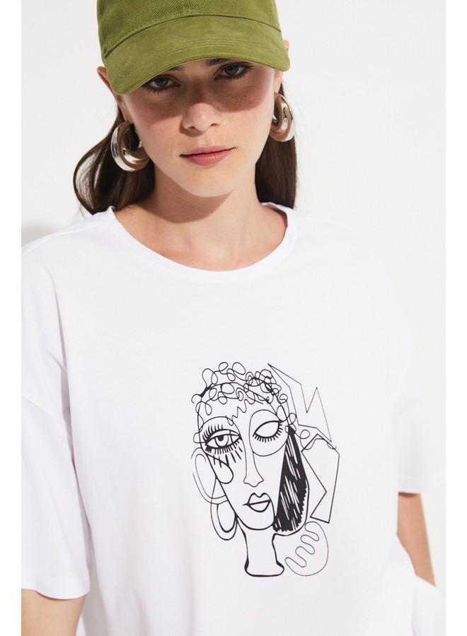 جون تيشيرت قطن نسائي بطبعة - أبيض - Image 2