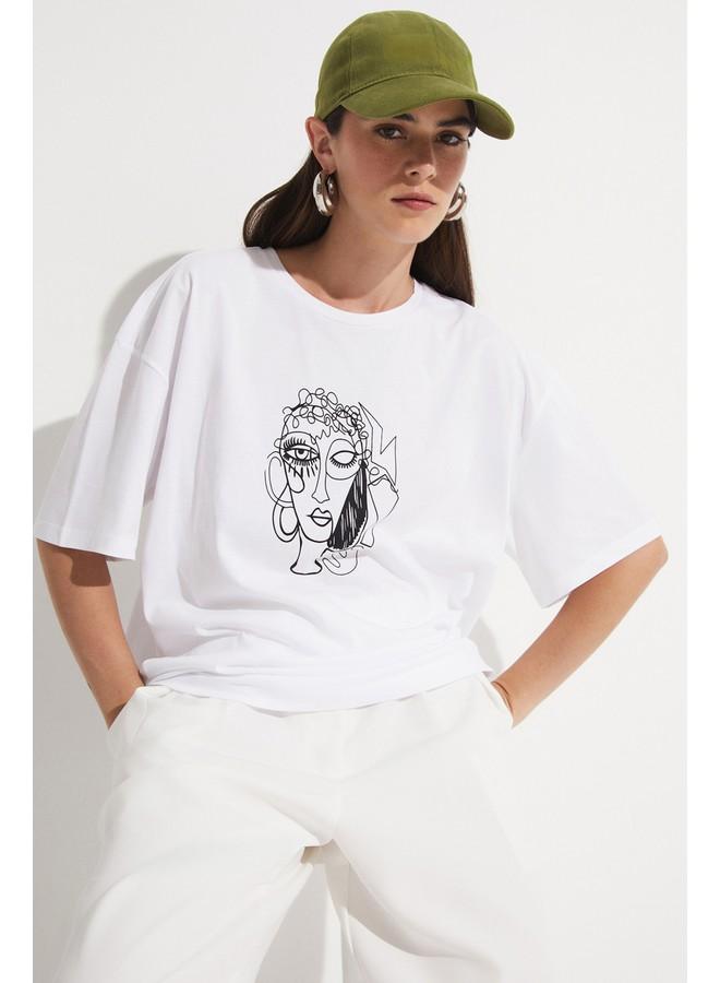 جون تيشيرت قطن نسائي بطبعة - أبيض - Image 3