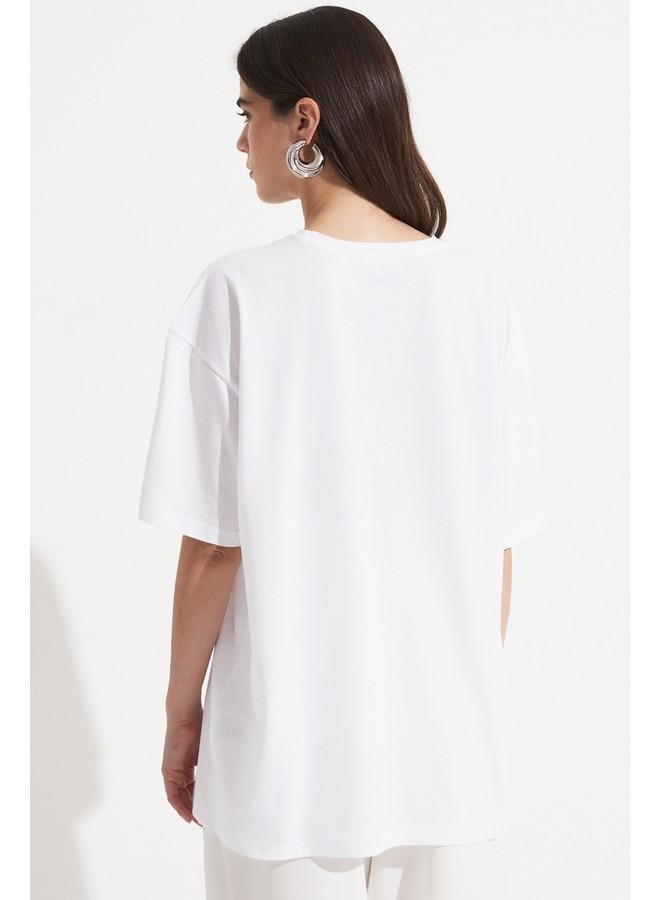 جون تيشيرت قطن نسائي بطبعة - أبيض - Image 5