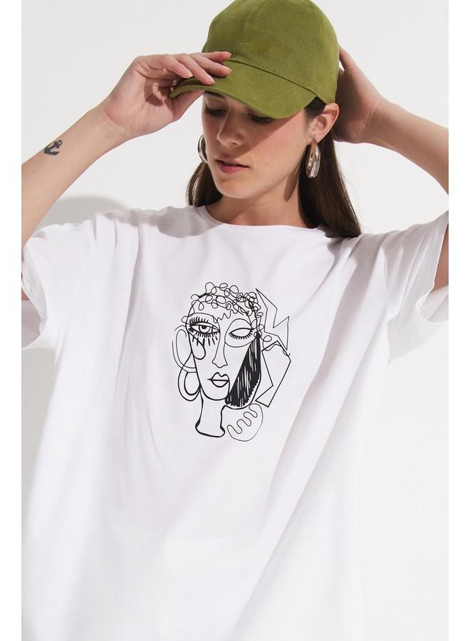 جون تيشيرت قطن نسائي بطبعة - أبيض - Image 4