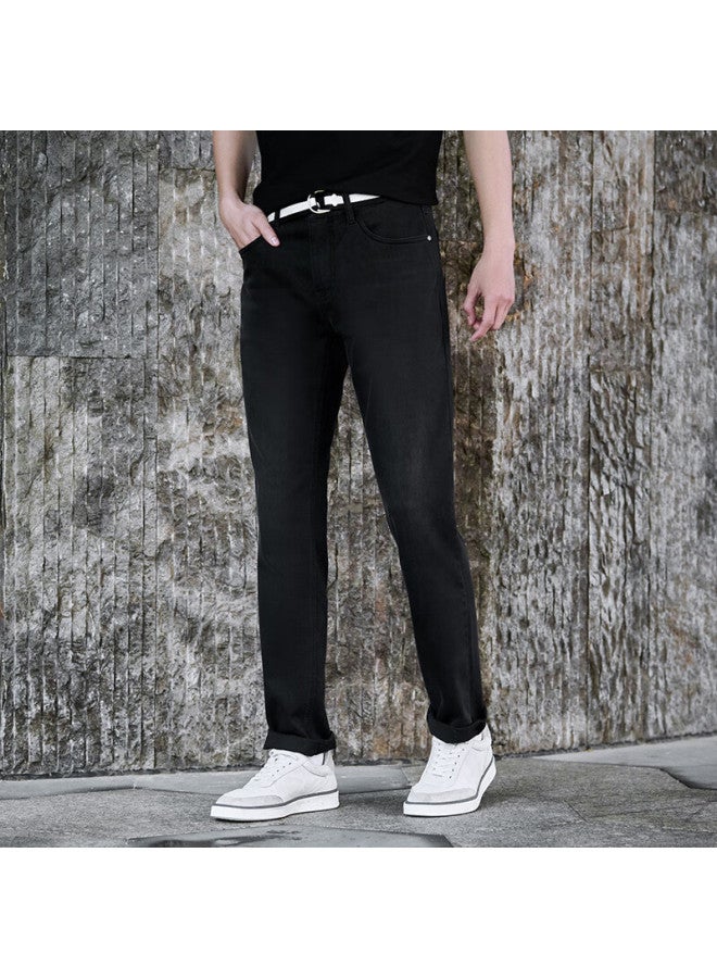 Saint Angelo Baoxiniao Men's Straight-leg Jeans Business Casual Versatile Textured Trousers Keud251010u Black Gray 33 - Image 1
