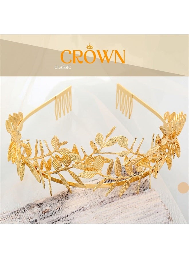 JAKAWIN Jakawin Wedding Gold Leaf Crowns and Tiaras Bridal Headband Prom Crown Costume Greek Goddess Hair Accessories for Women and Girls HB009 (Gold)  - Image 3