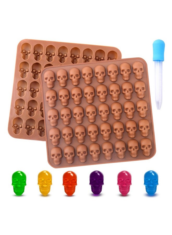 BUSOHA Gummy Skull Candy Molds Silicone, 2 Pack 40 Cavity Non-Stick Skull Silicone Molds with 1 Droppers for Chocolate, Candy, Jelly, Ice Cube, Dog Treats - Image 1