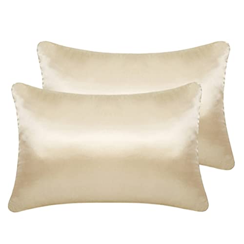 LCBD Silky Satin Toddler Pillowcases Set of 2, Super Soft Travel Pillow Covers, Small Kids Pillow Cases with Envelope Closure, 13"x 18", Champagne - Image 1