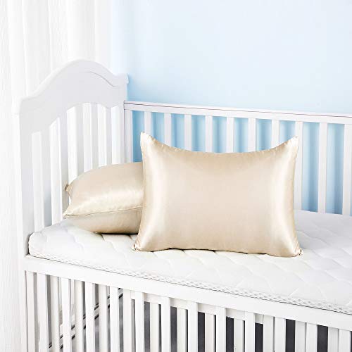 LCBD Silky Satin Toddler Pillowcases Set of 2, Super Soft Travel Pillow Covers, Small Kids Pillow Cases with Envelope Closure, 13"x 18", Champagne - Image 2