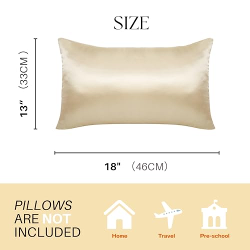 LCBD Silky Satin Toddler Pillowcases Set of 2, Super Soft Travel Pillow Covers, Small Kids Pillow Cases with Envelope Closure, 13"x 18", Champagne - Image 4