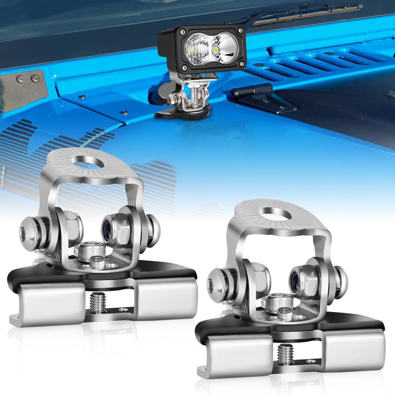 Rfroad Lighting Hood Mount Light Brackets 2PCS Universal Ditch Pod Light Mount Brackets Hood Clamps for Truck Pickup UTV SUV Car No Drilling 304 Stainless Steel - Image 2
