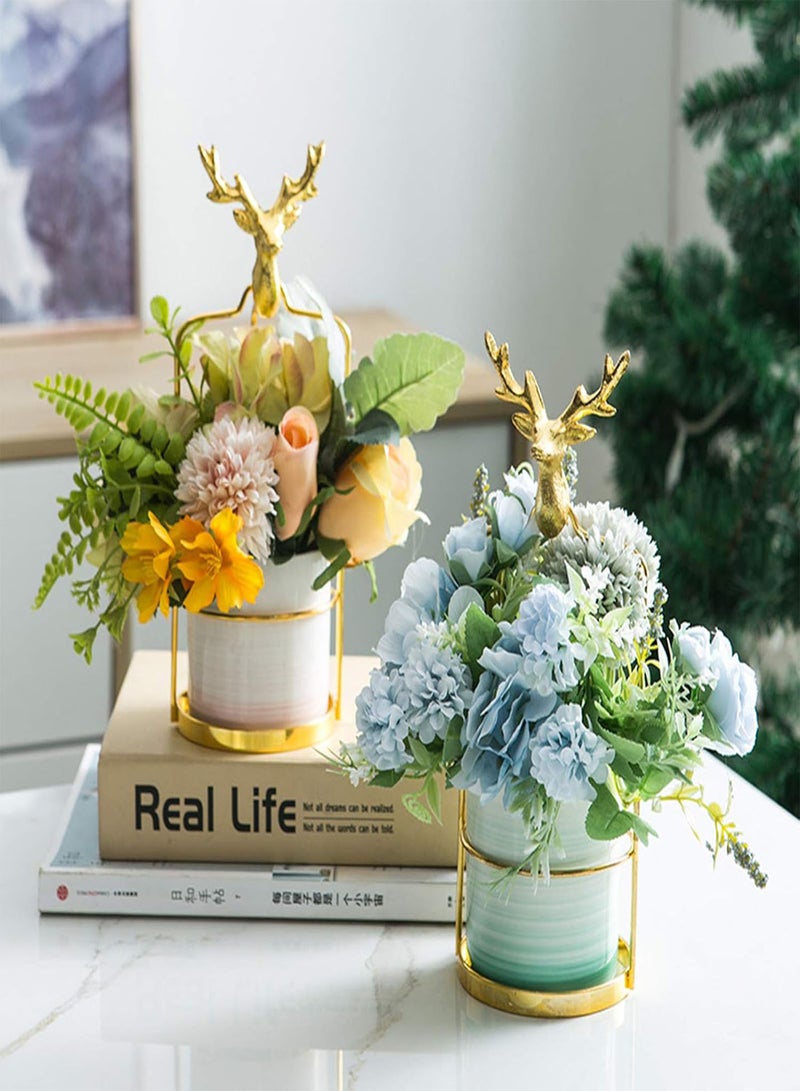 GGOOT Flower Pots, Seeds Pots, Flowerpot Sturdy Decorative Ceramic Deer Head Iron Frame Plant Pot for Garden Light Green Large - Image 3
