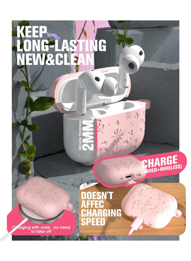 Arabest AirPods Pro 3 Case Cute with Cherry Blossom Keychain and Cleaning Kit, Soft Silicone Shockproof Flower Engraved Cover Compatible with AirPod Pro 3 Case Cover - Image 4
