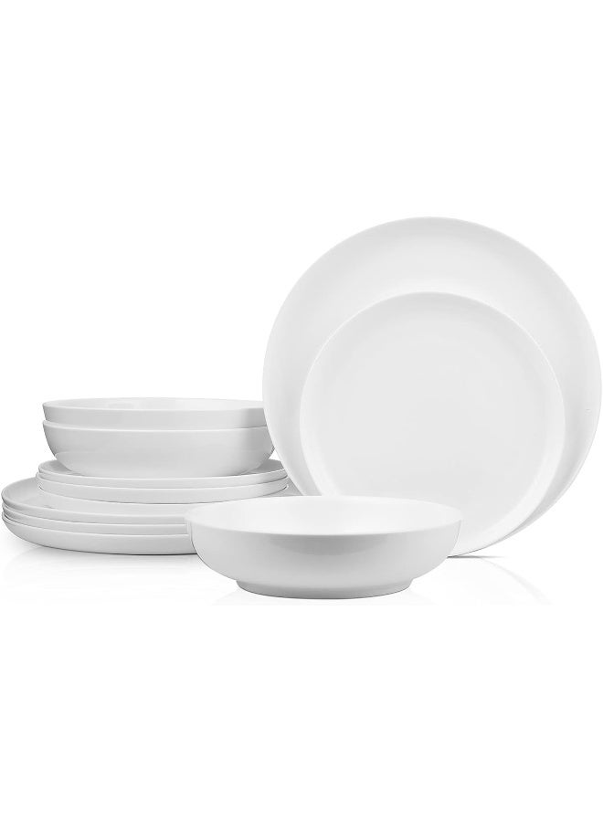 Stone Lain طقم أدوات المائدة من ستون لين غابرييل من البورسلين العظمي 12 قطعة خدمة لـ 4 أبيض صلب - Image 1