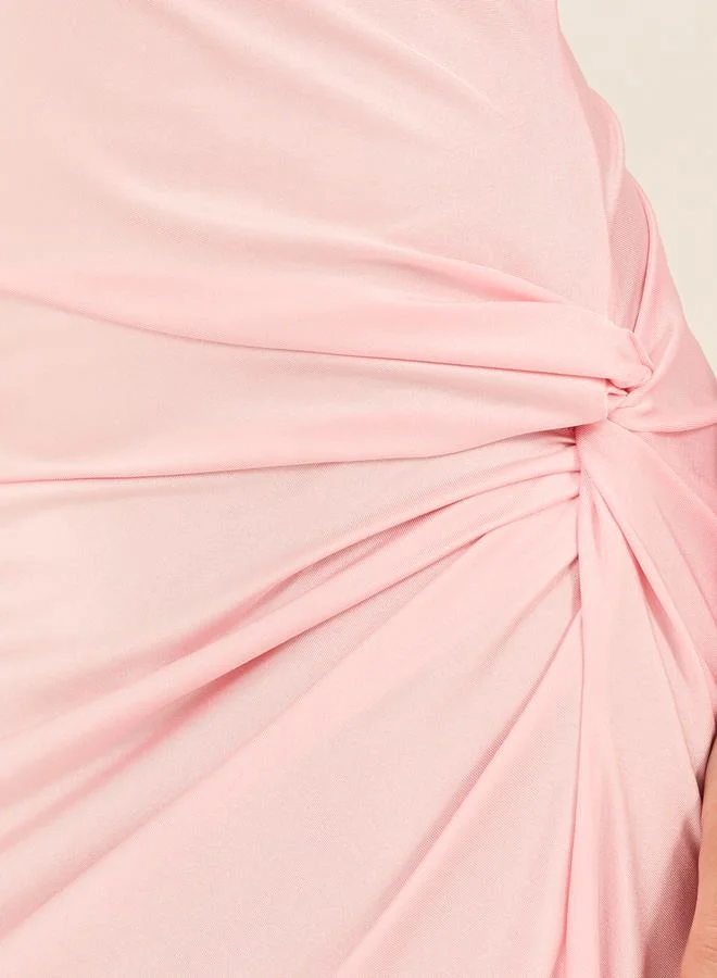 Styli Solid Front Twist Detail Long Sleeves A-Line Maxi Dress