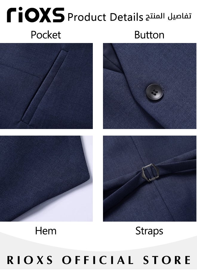RIOXS - Men's Classic Solid Suit Vest with 4 Buttons, Regular Fit Tuxedo Waistcoat, Business Sleeveless Waistcoats, Slim Fit Blazer Vest with Single Breasted, Button Closure and Adjustable Back Straps, Suitable for Both Formal and Casual Occasions - Image 1