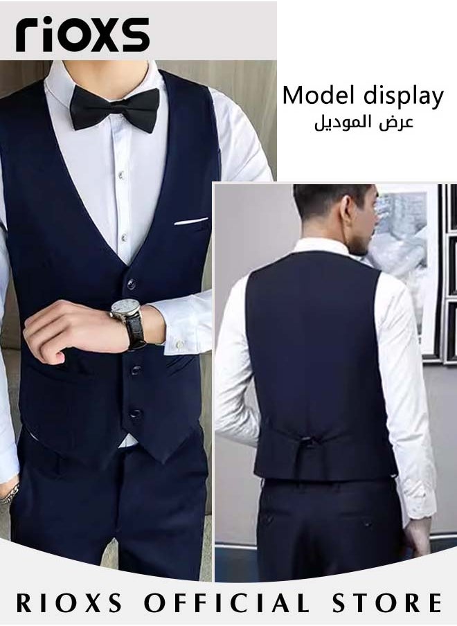 RIOXS - Men's Classic Solid Suit Vest with 4 Buttons, Regular Fit Tuxedo Waistcoat, Business Sleeveless Waistcoats, Slim Fit Blazer Vest with Single Breasted, Button Closure and Adjustable Back Straps, Suitable for Both Formal and Casual Occasions - Image 1