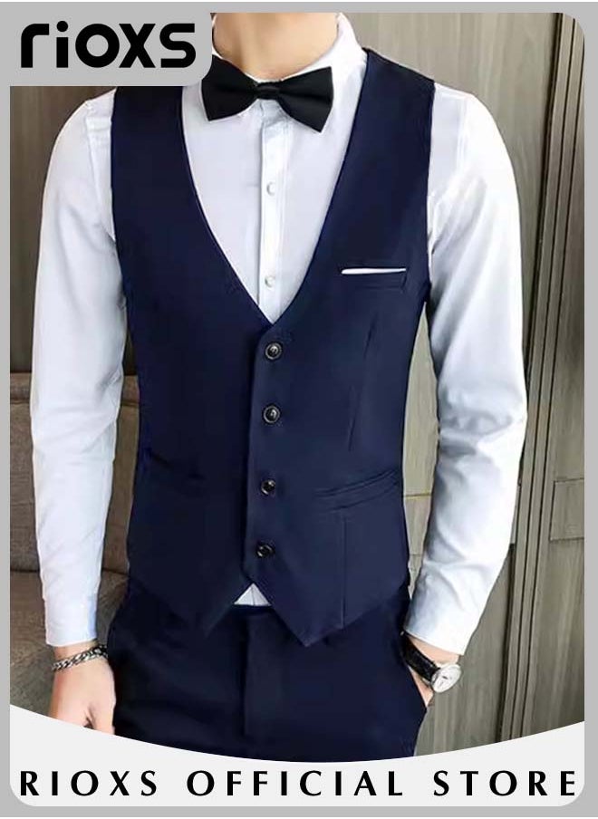 RIOXS - Men's Classic Solid Suit Vest with 4 Buttons, Regular Fit Tuxedo Waistcoat, Business Sleeveless Waistcoats, Slim Fit Blazer Vest with Single Breasted, Button Closure and Adjustable Back Straps, Suitable for Both Formal and Casual Occasions - Image 1