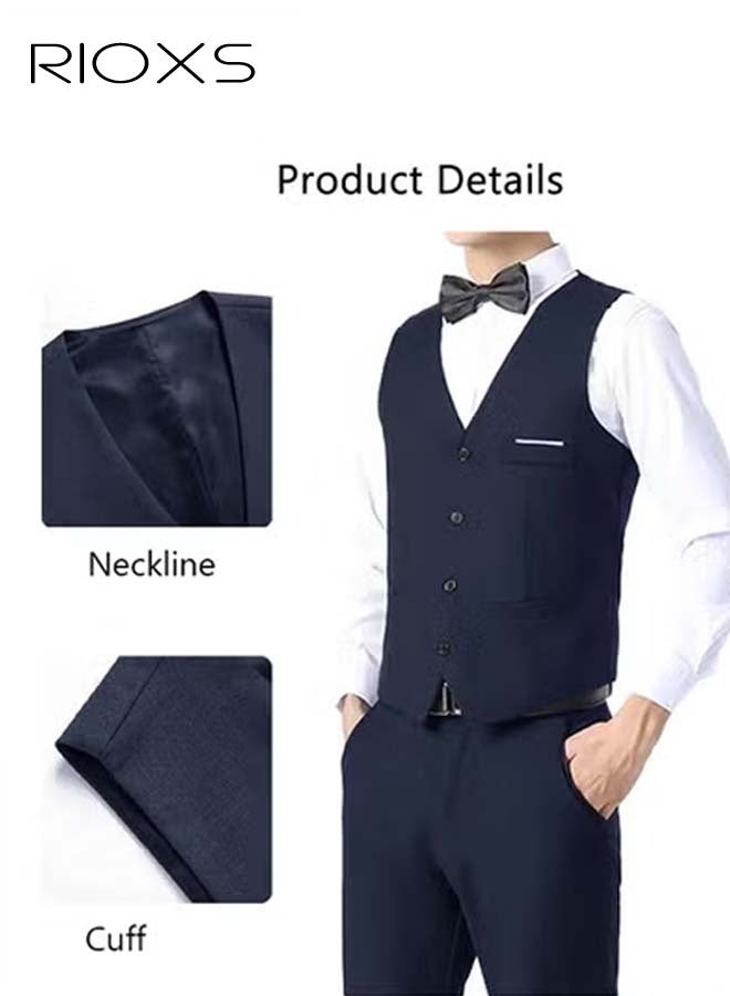 RIOXS Men's Classic Solid Suit Vest with 4 Buttons, Regular Fit Tuxedo Waistcoat, Business Sleeveless Waistcoats, Slim Fit Blazer Vest with Single Breasted, Button Closure and Adjustable Back Straps, Suitable for Both Formal and Casual Occasions,Classic Solid Color for Business and Casual Wear - Image 2