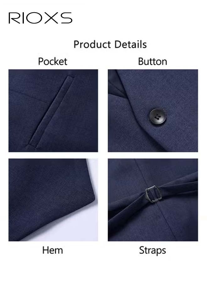 RIOXS Men's Classic Solid Suit Vest with 4 Buttons, Regular Fit Tuxedo Waistcoat, Business Sleeveless Waistcoats, Slim Fit Blazer Vest with Single Breasted, Button Closure and Adjustable Back Straps, Suitable for Both Formal and Casual Occasions,Classic Solid Color for Business and Casual Wear - Image 4