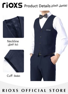RIOXS Men's Classic Solid Suit Vest with 4 Buttons, Regular Fit Tuxedo Waistcoat, Business Sleeveless Waistcoats, Slim Fit Blazer Vest with Single Breasted, Button Closure and Adjustable Back Straps, Suitable for Both Formal and Casual Occasions  - Image 5
