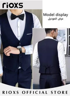 RIOXS Men's Classic Solid Suit Vest with 4 Buttons, Regular Fit Tuxedo Waistcoat, Business Sleeveless Waistcoats, Slim Fit Blazer Vest with Single Breasted, Button Closure and Adjustable Back Straps, Suitable for Both Formal and Casual Occasions  - Image 3