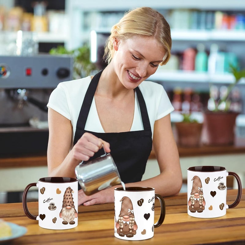 Funnymoom 2 Pack Ceramic Gnome Coffee Mugs with Handles 12 oz Gnome Cups Gifts for Gnome Lovers for for Latte Hot Tea Cappuccino Mocha CocoaBrownWhiteCoffee Theme - Image 4