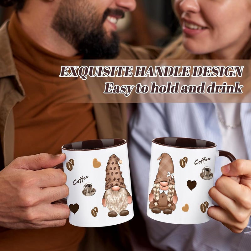 Funnymoom 2 Pack Ceramic Gnome Coffee Mugs with Handles 12 oz Gnome Cups Gifts for Gnome Lovers for for Latte Hot Tea Cappuccino Mocha CocoaBrownWhiteCoffee Theme - Image 3