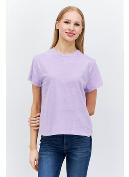 Women Round Neck Short Sleeves Plain T-Shirt, Purple