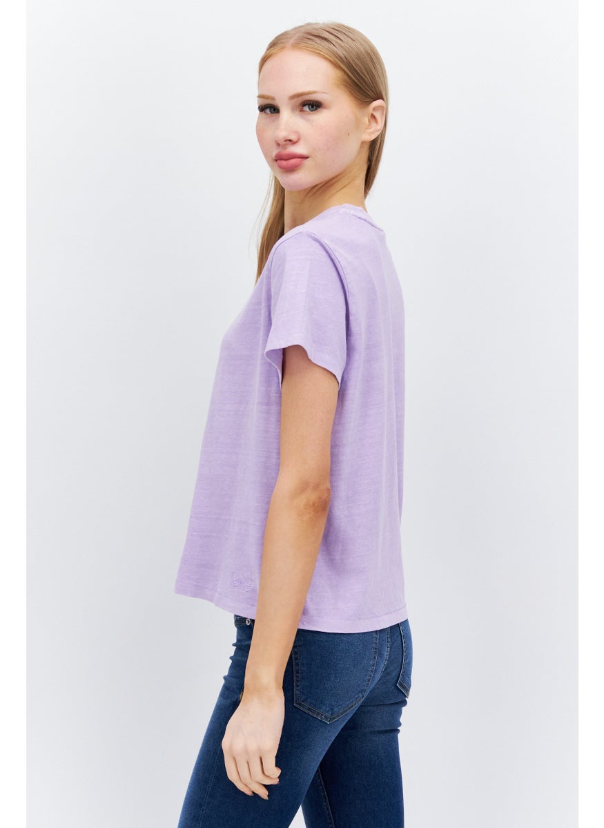 Levi's - Women Round Neck Short Sleeves Plain T-Shirt, Purple - Image 1