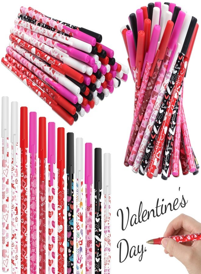 Faccito 48 Pcs Valentine's Day Pens Bulk Heart Ballpoint Pens Valentines Party Favors Valentine Heart Black Gel Ink for Birthday Wedding Exchange Gift Party Supplies - Image 1