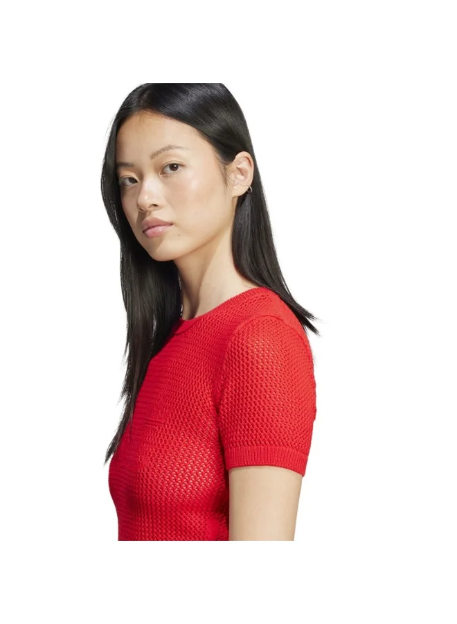 Adidas CROCHET TEE Red Originals Women T-SHIRTS