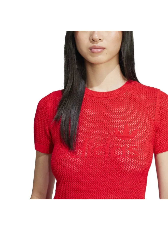 Adidas CROCHET TEE Red Originals Women T-SHIRTS