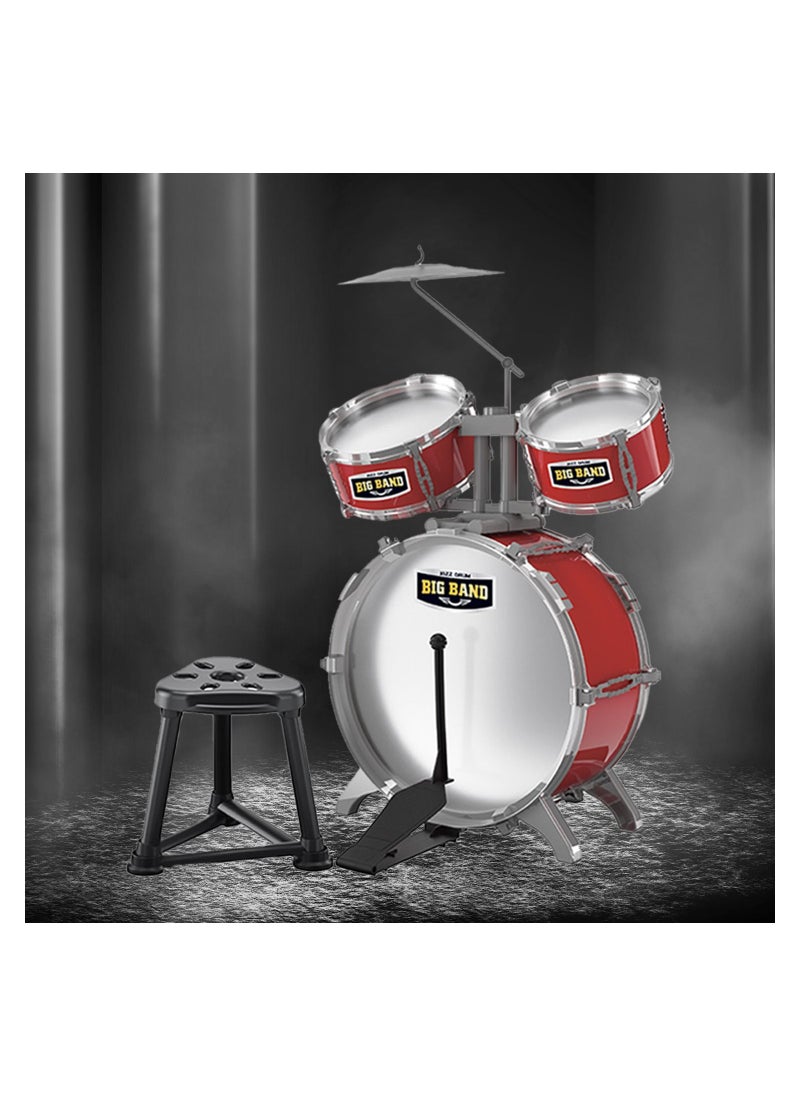 Little Story Kids Drum Set Musical Instrument With Stool- Red  - Image 4