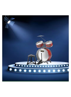 Little Story طقم طبول للأطفال آلة موسيقية مع مقعد - أحمر  - Image 3