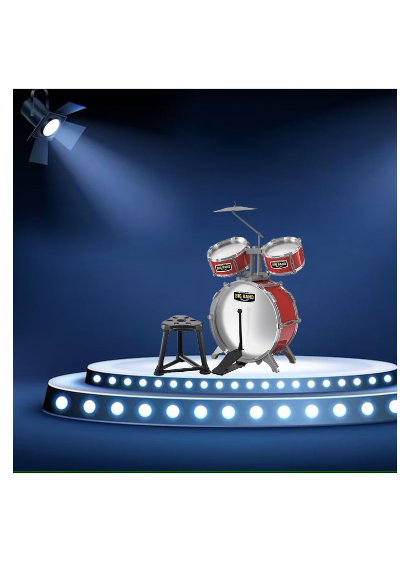 Little Story Kids Drum Set Musical Instrument With Stool- Red  - Image 3