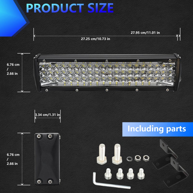 مصباح عمل LED بطول 12 بوصة - مقاوم للماء حسب معيار IP67، ضوء أبيض درجة لون 6000كيلو، عمر خدمة 50000 ساعة، نظام تثبيت قابل للتعديل بزاوية 90 درجة للمركبات غير المدرجة على الطرق، الشاحنات، المركبات الرباعية الدفع، الاستخدام الخارجي والداخلي - Image 2