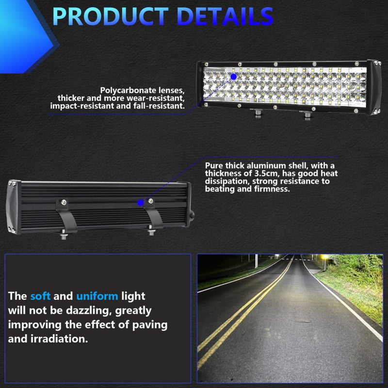 مصباح عمل LED بطول 12 بوصة - مقاوم للماء حسب معيار IP67، ضوء أبيض درجة لون 6000كيلو، عمر خدمة 50000 ساعة، نظام تثبيت قابل للتعديل بزاوية 90 درجة للمركبات غير المدرجة على الطرق، الشاحنات، المركبات الرباعية الدفع، الاستخدام الخارجي والداخلي - Image 3