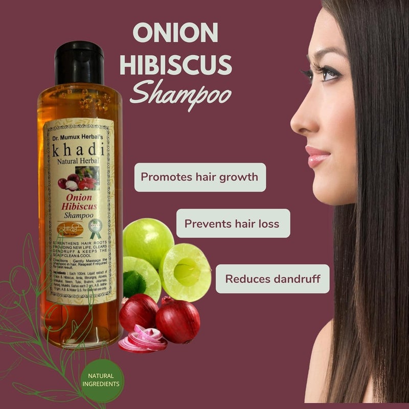 Khadi Natural Herbal Khadi Natural Herbal 100 Pure Natural Red Onion Hibiscus Shampoo With Amla AloeveraNeemTulsi For Hair Growth Strengthens Hair Suitable for Mens Womens 200 ml Pack of 1 - Image 3